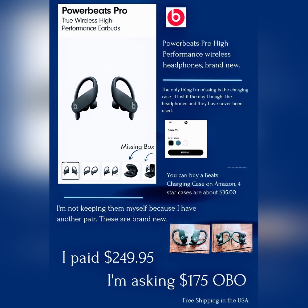 Powerbeats Pro High Performance Wireless Headphones. Black, brand new.